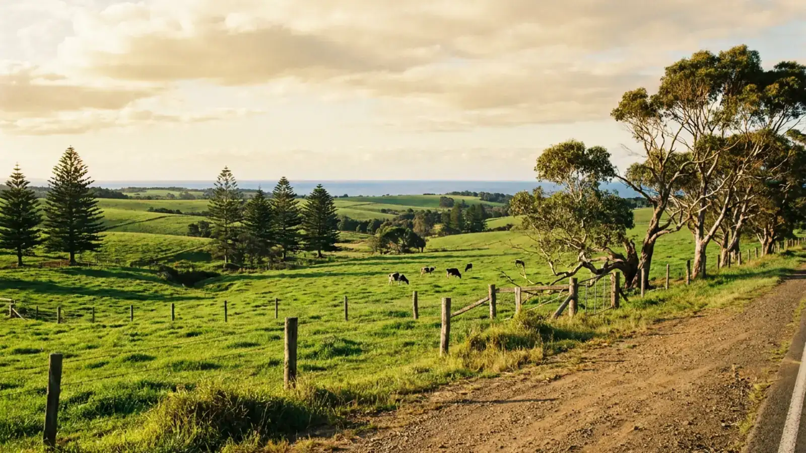 Rolling green farmland above the coast between Kiama and the Shoalhaven